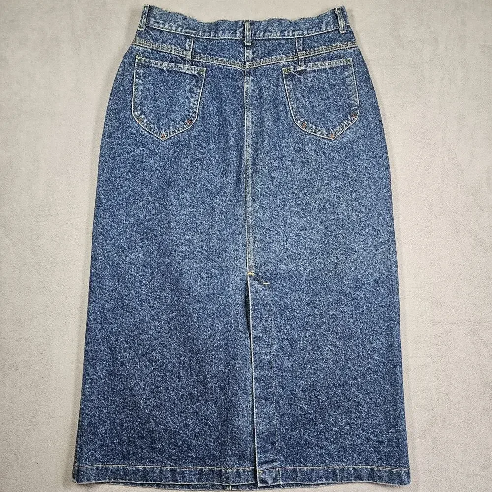 Vintage Lee Denim Skirt Womens Sz 16 Blue 80s Union Made Pleated Modest Prairie